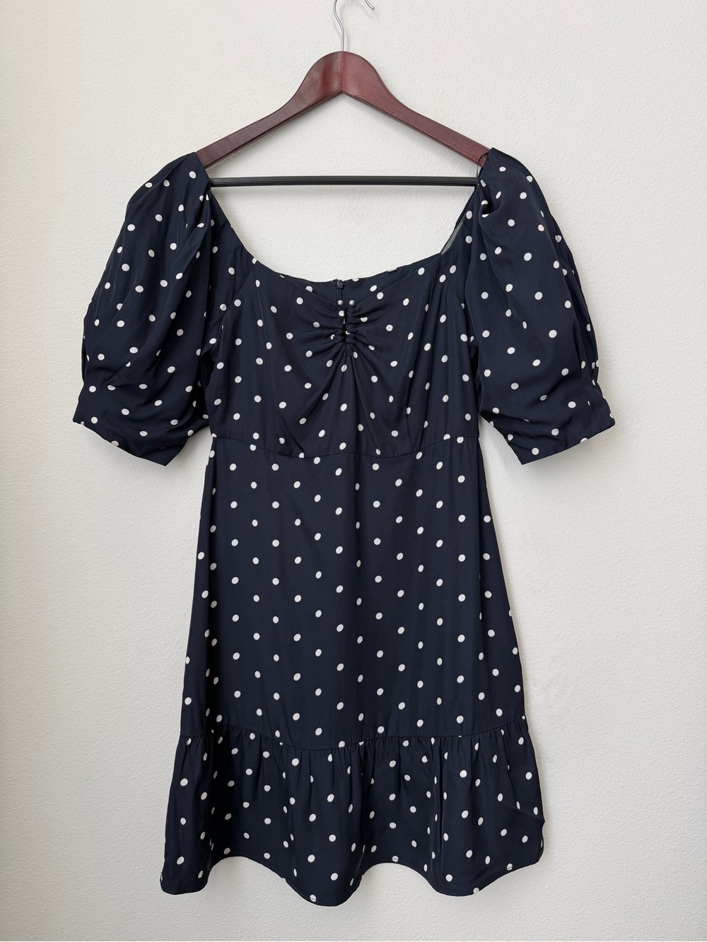 ROHE Margarita Dress White Navy Polka Dot Puff Sleeve Mini Size 36/ US 6 - Picture 6 of 16